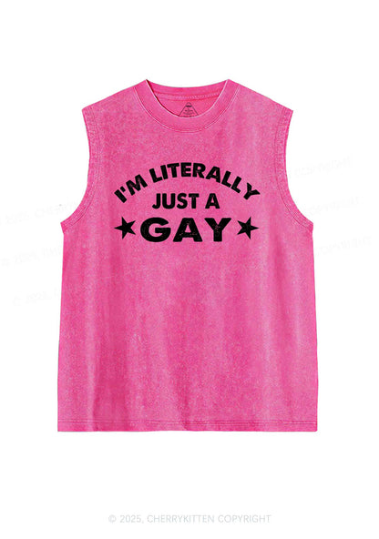 Literally Just A Gay Pride Y2K Washed Muscle Tank Cherrykitten