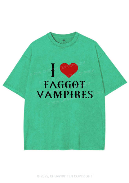 I Love Faggot Vampires Pride Y2K Shirts Washed Tee Cherrykitten
