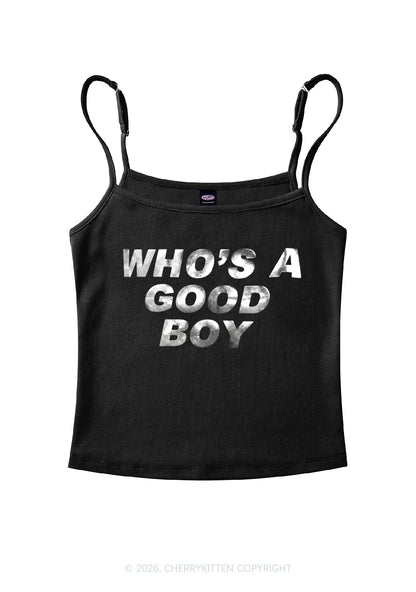Whos A Good Boy Silver Foil Printed Y2K Spaghetti Strap Cami Cherrykitten