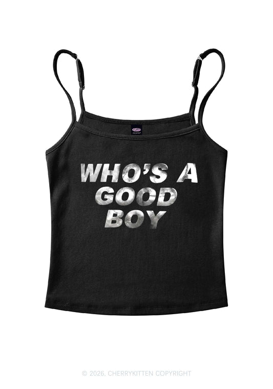 Whos A Good Boy Silver Foil Printed Y2K Spaghetti Strap Cami Cherrykitten