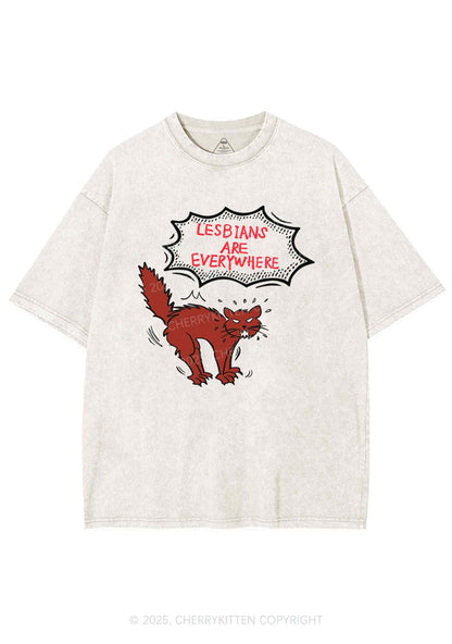 Lesbians Are Everywhere Y2K Shirts Washed Tee Cherrykitten