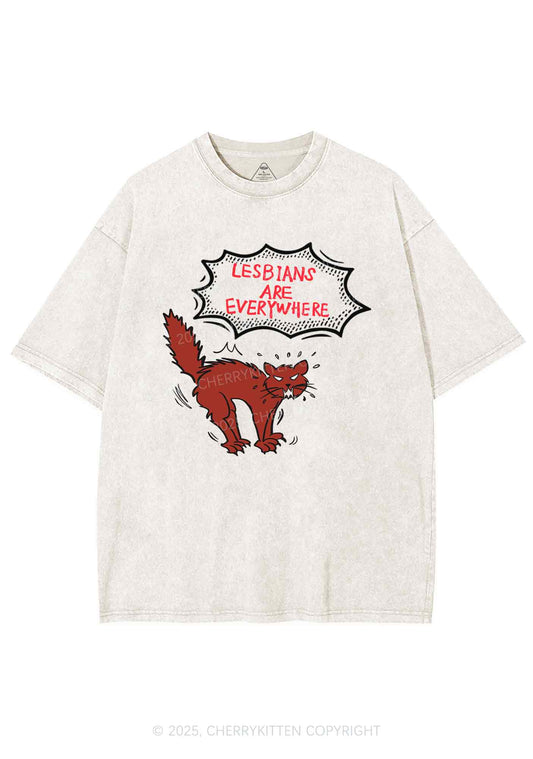 Lesbians Are Everywhere Y2K Shirts Washed Tee Cherrykitten
