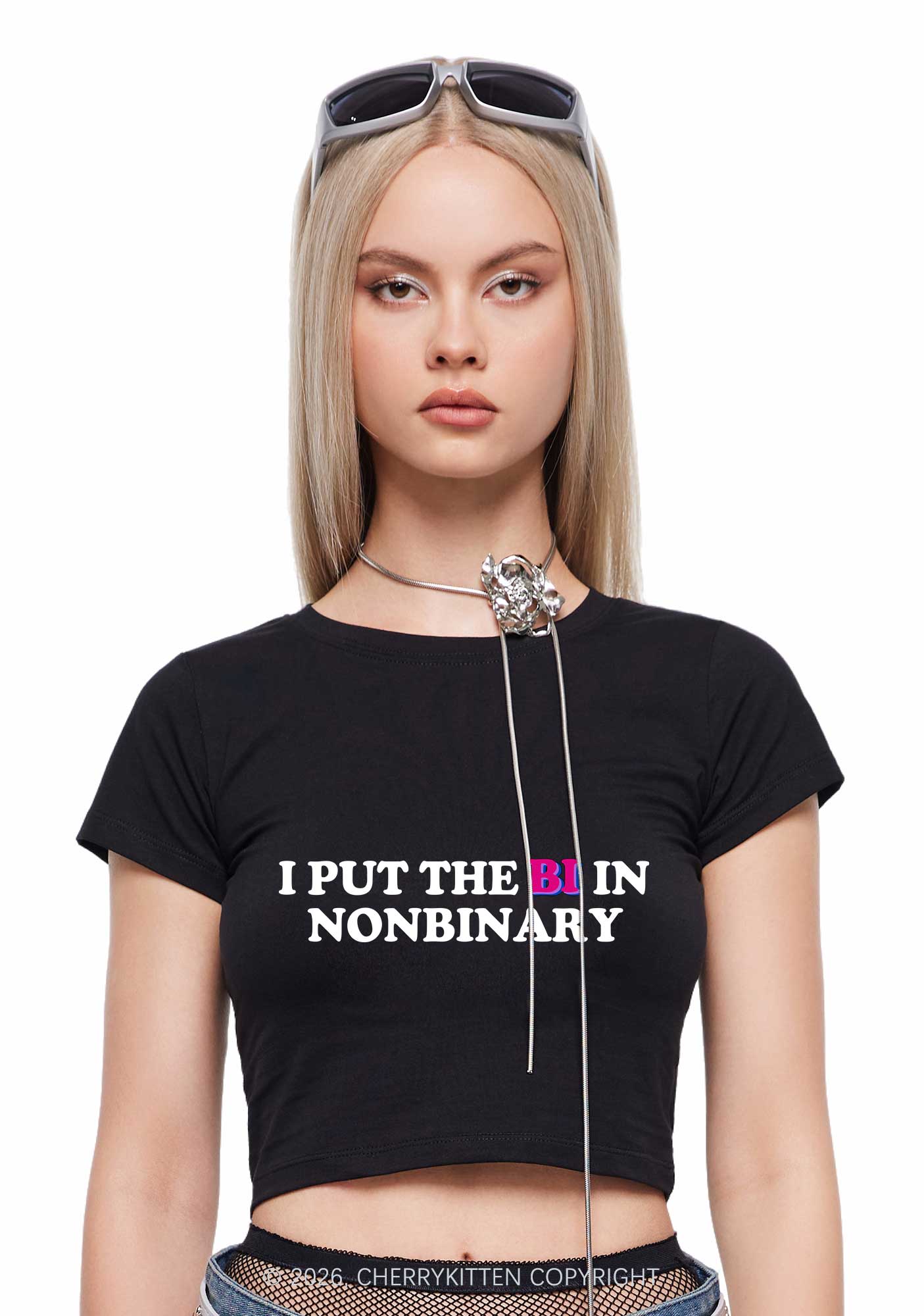 I Put The Bi In Nonbinary Pride Y2K Baby Tee Cherrykitten