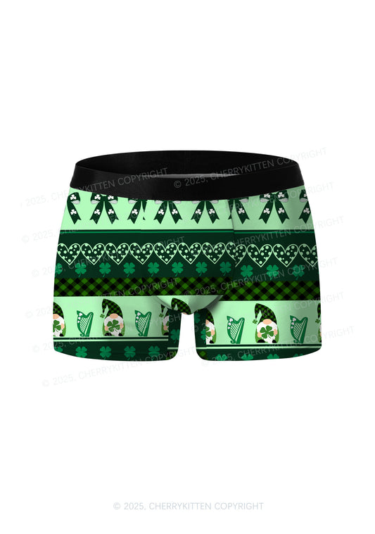 Green Gnome Shamrock Bows St Patricks Y2K Print Men Boxer Briefs Cherrykitten