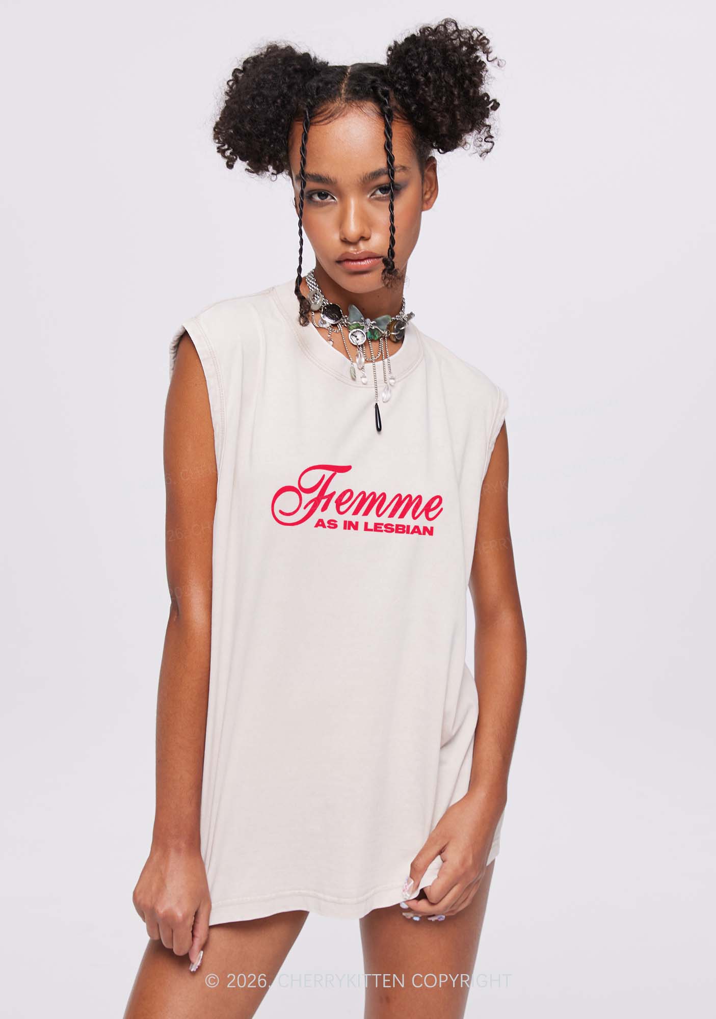 Femme As In Lesbian Pride Y2K Washed Muscle Tank Cherrykitten