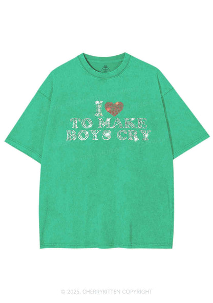 Rhinestone Love To Make Boys Cry Y2K Shirts Washed Tee Cherrykitten