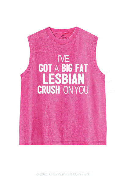 Big Fat Lesbian Crush Pride Y2K Washed Muscle Tank Cherrykitten