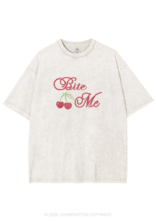 Rhinestone Red Cherry Bite Me Y2K Shirts Washed Tee Cherrykitten