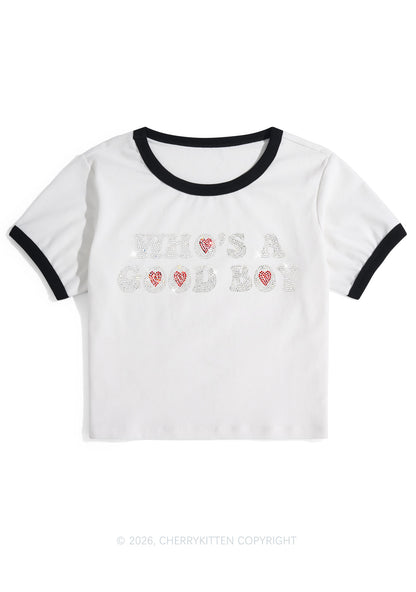 Rhinestone Whos A Good Boy Y2K Ringer Tee Cherrykitten