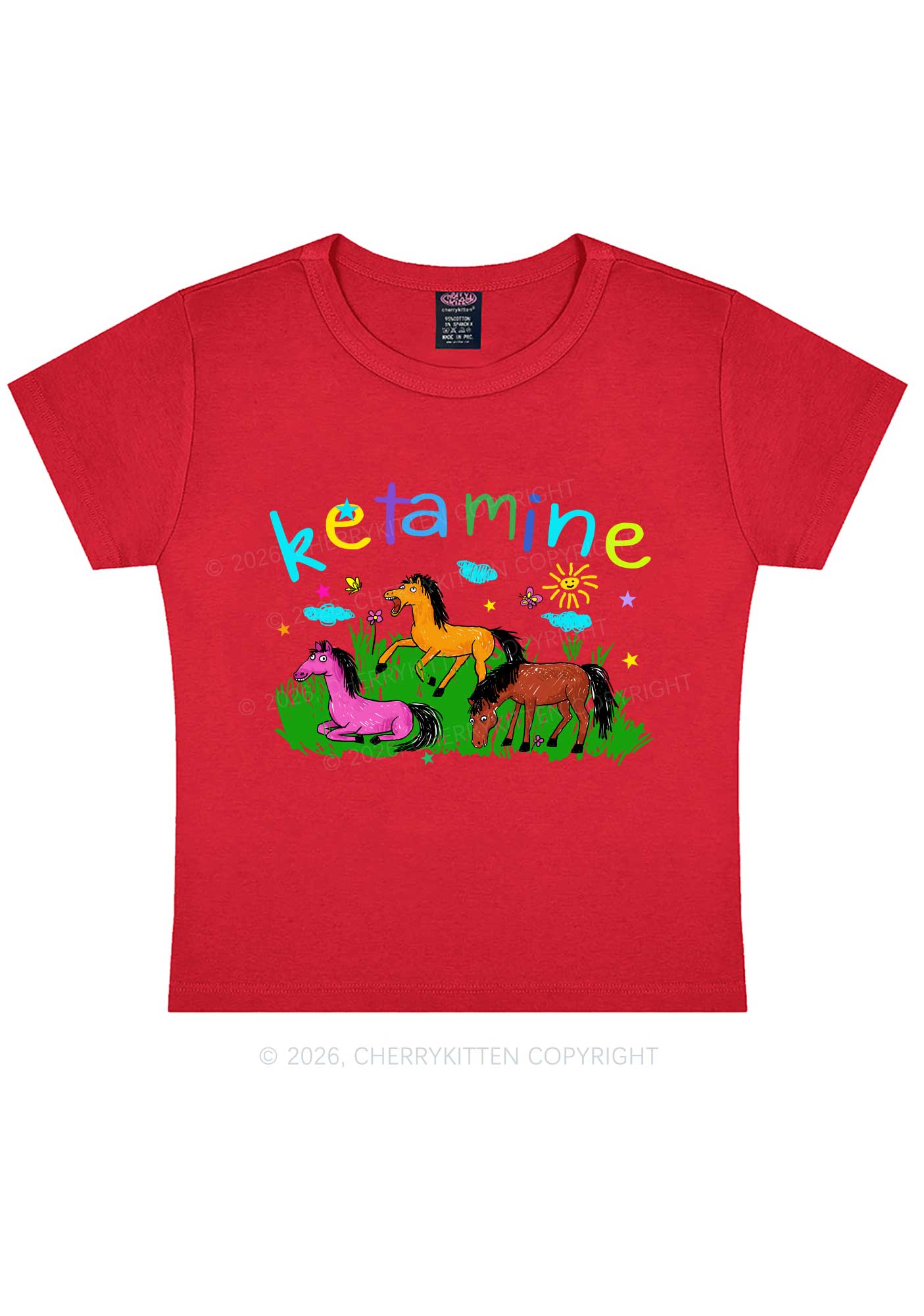 Rainbow K Pony Y2K Baby Tee Cherrykitten