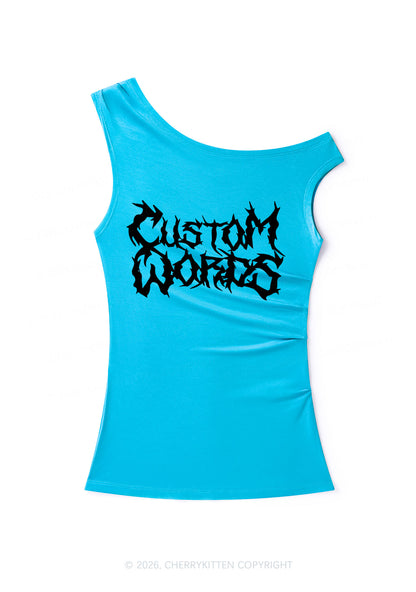 Custom Text Punk Font Y2K Off Shoulder Tank Top Cherrykitten