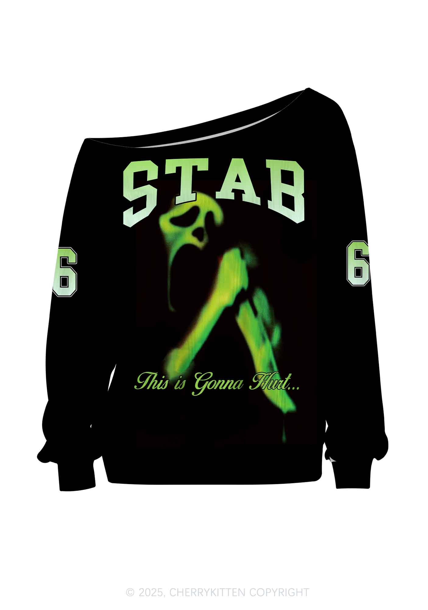 Custom Halloween Black Stab Ghost Y2K Off Shoulder Long Sleeve Sport Jersey Shirts Cherrykitten