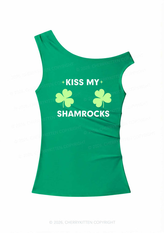 Kiss My Shamrocks St Patricks Y2K Off Shoulder Tank Top Cherrykitten