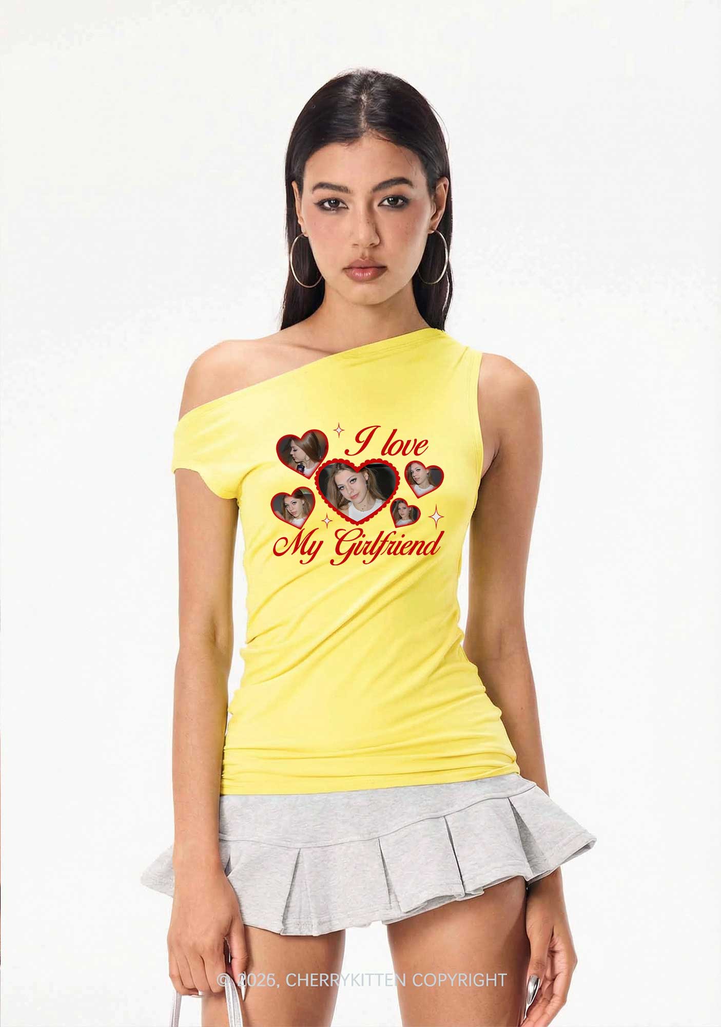 Custom Photo I Love My GF BF Valentine's Day Y2K Off Shoulder Tank Top Cherrykitten