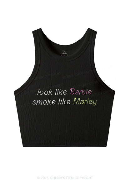 Rhinestone Smoke Like Marley Y2K Crop Tank Top Cherrykitten