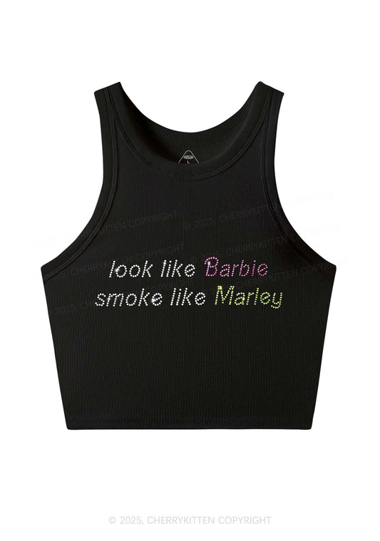Rhinestone Smoke Like Marley Y2K Crop Tank Top Cherrykitten