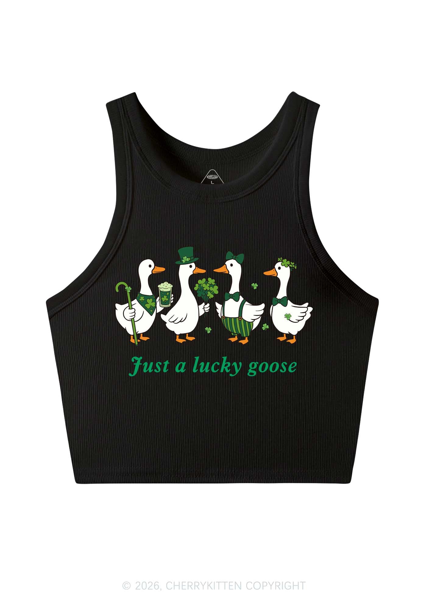 Just A Lucky Goose St Patricks Y2K Crop Tank Top Cherrykitten