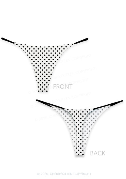 Black Dots On White Y2K Print Bikini String Thong Cherrykitten