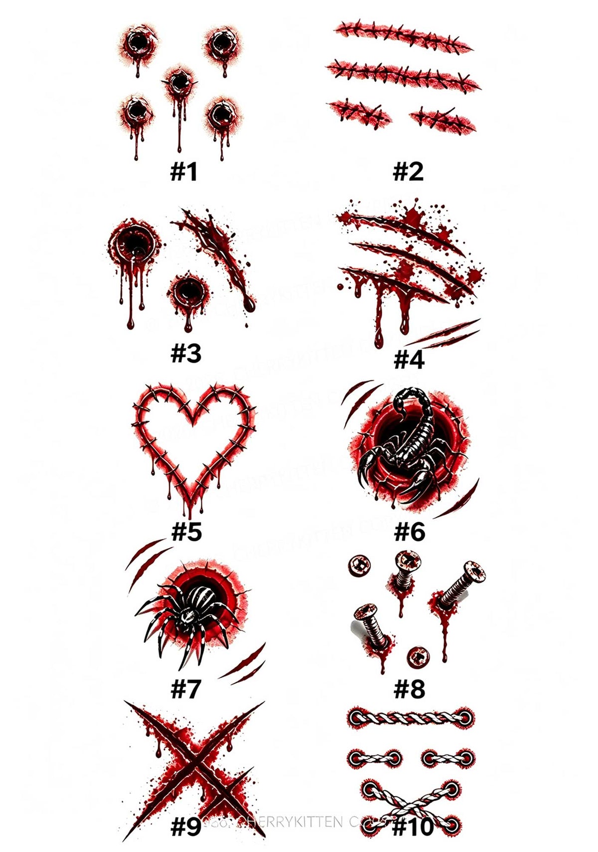 1pc Halloween Realistic Wound Y2K Temporary Tattoo Cherrykitten