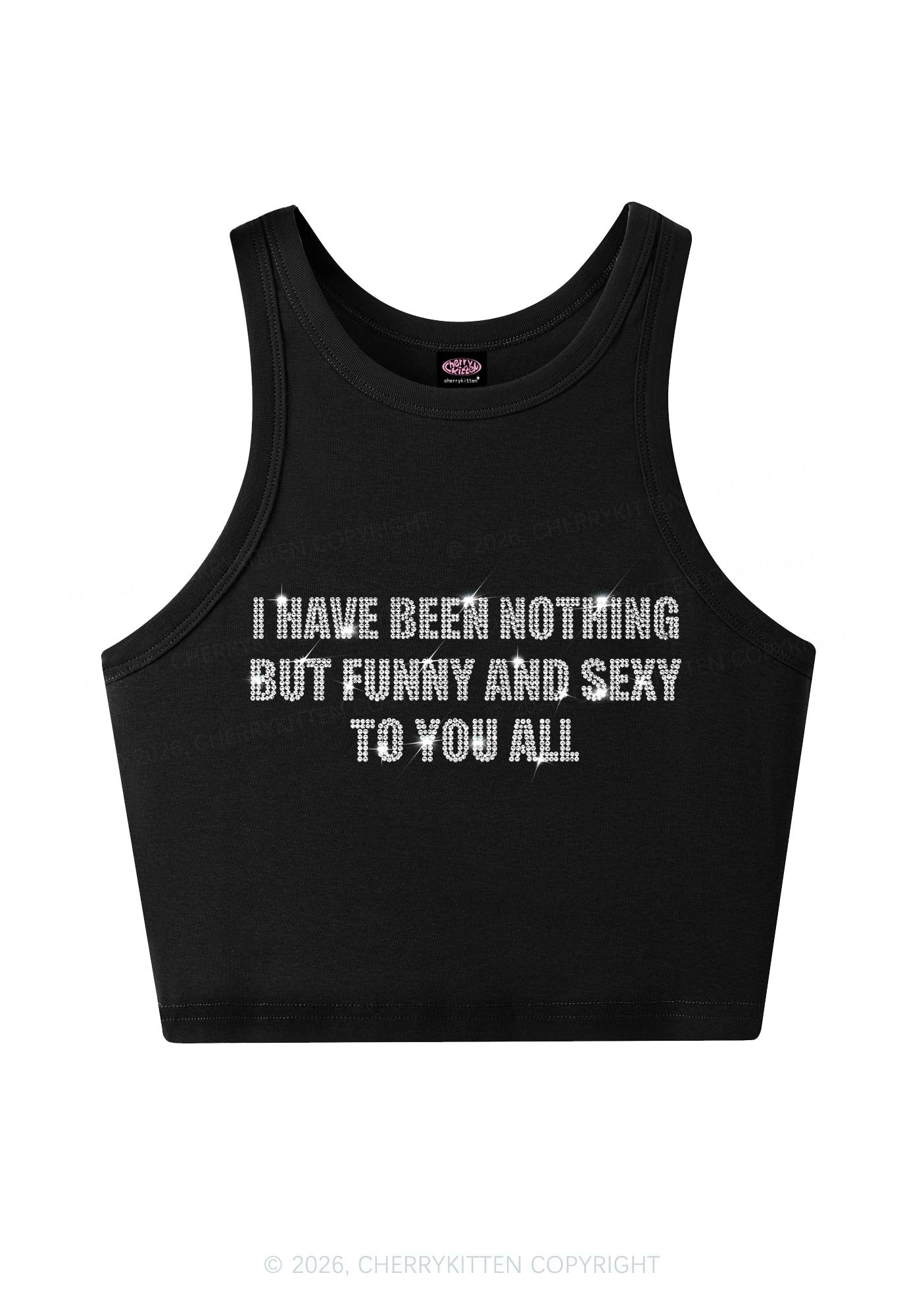 Rhinestone I Have Been Funny Y2K Crop Tank Top Cherrykitten