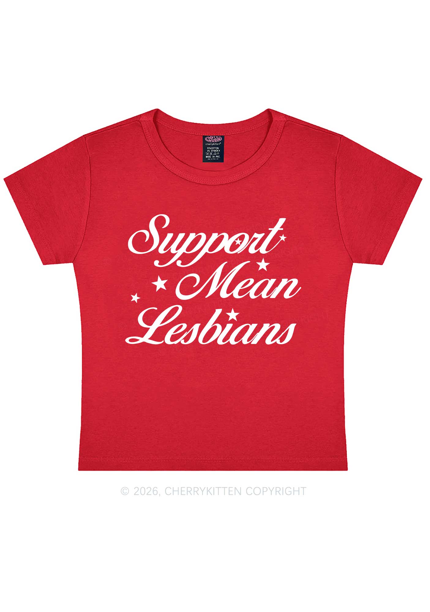 Support Mean Leabians Pride Y2K Baby Tee Cherrykitten