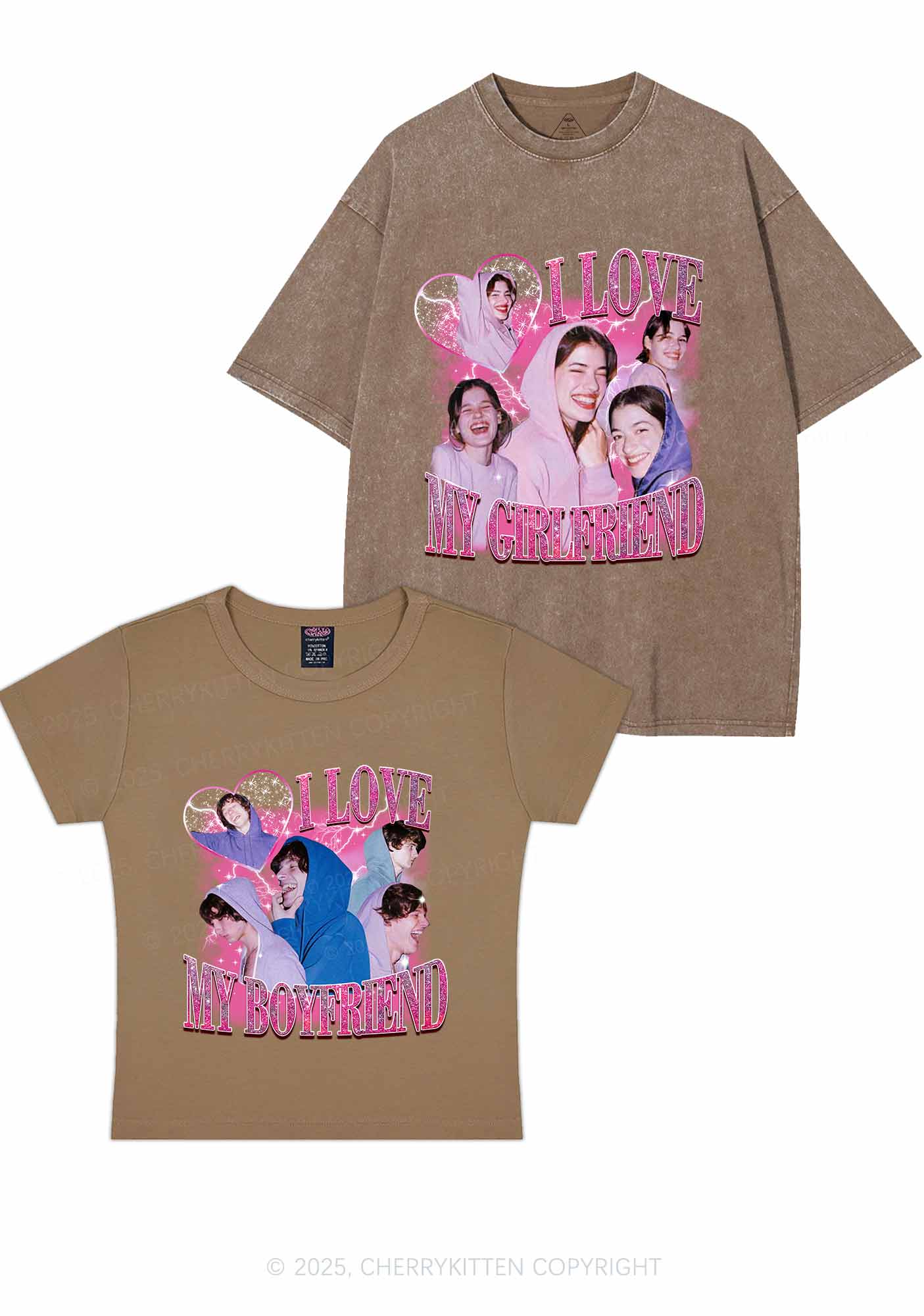 Custom Photos I Love GF BF Y2K Valentine's Day Couple Shirt Cherrykitten