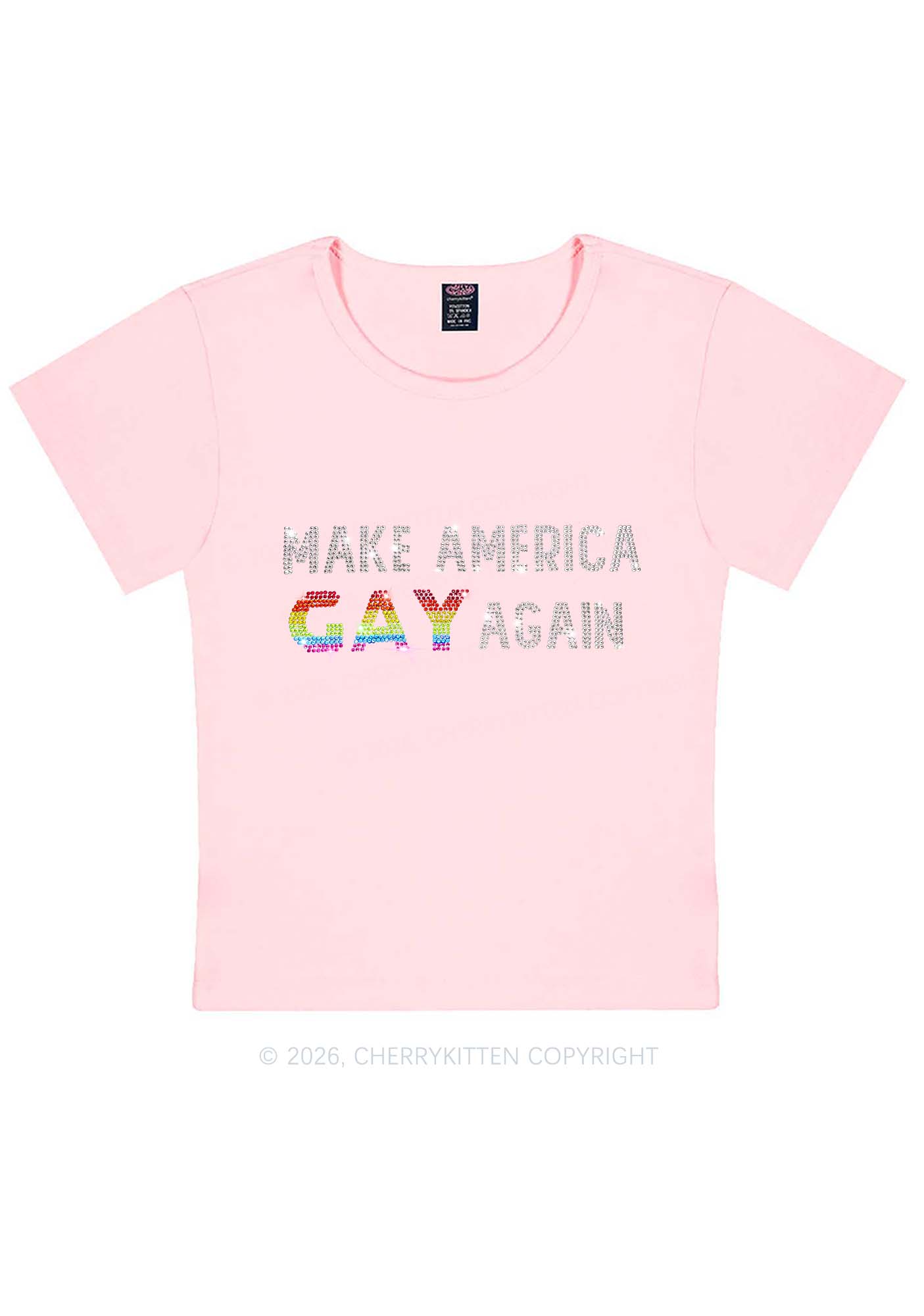 Rhinestone Make America Gay Again Pride Y2K Baby Tee Cherrykitten