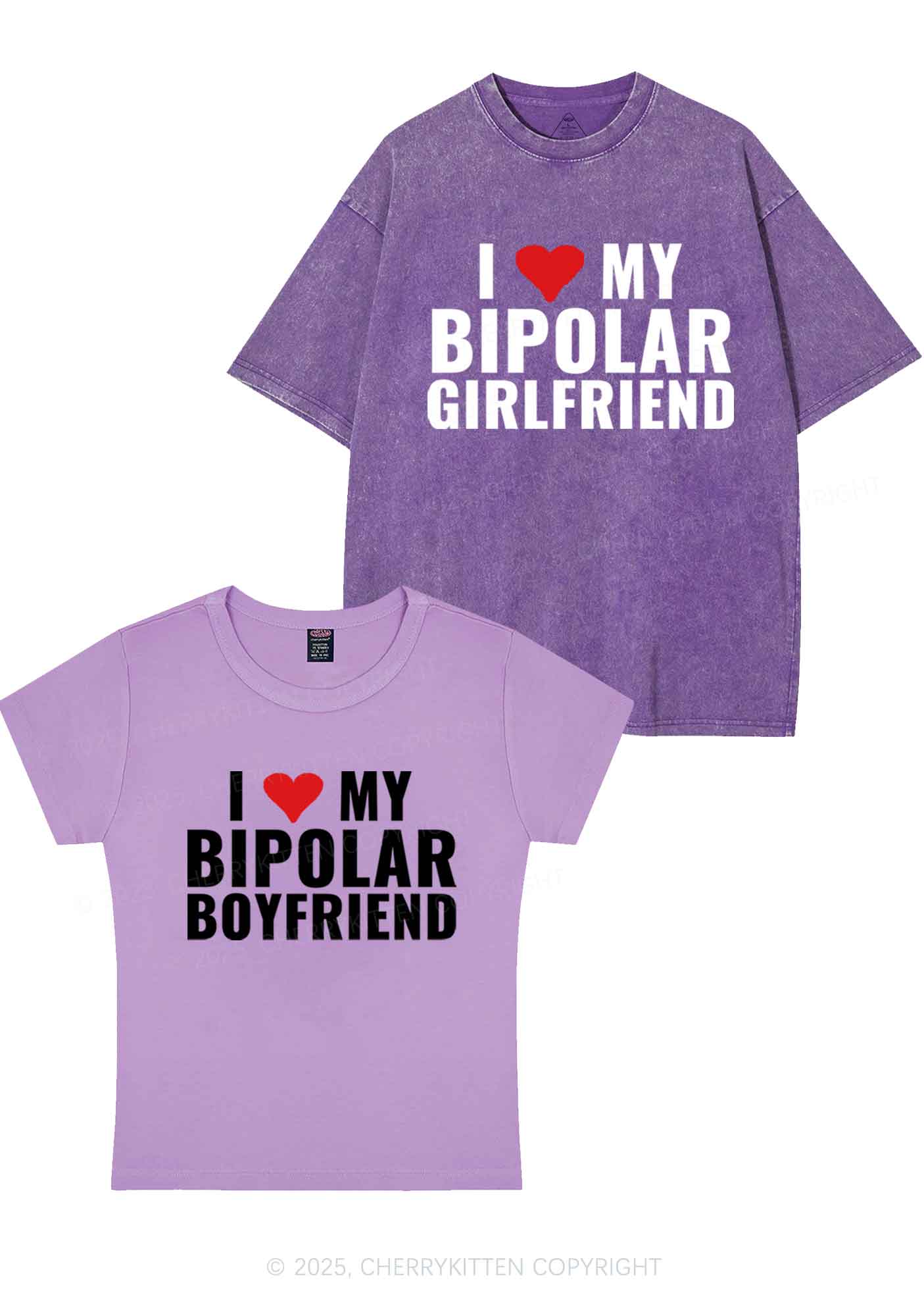 I Love My Bipolar GF BF Y2K Valentine's Day Couple Shirt Cherrykitten
