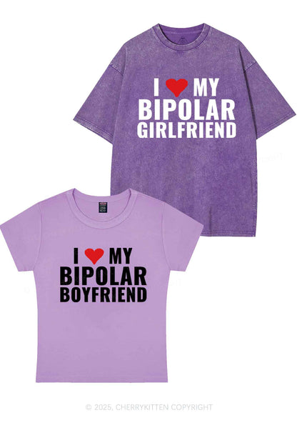 I Love My Bipolar GF BF Y2K Valentine's Day Couple Shirt Cherrykitten