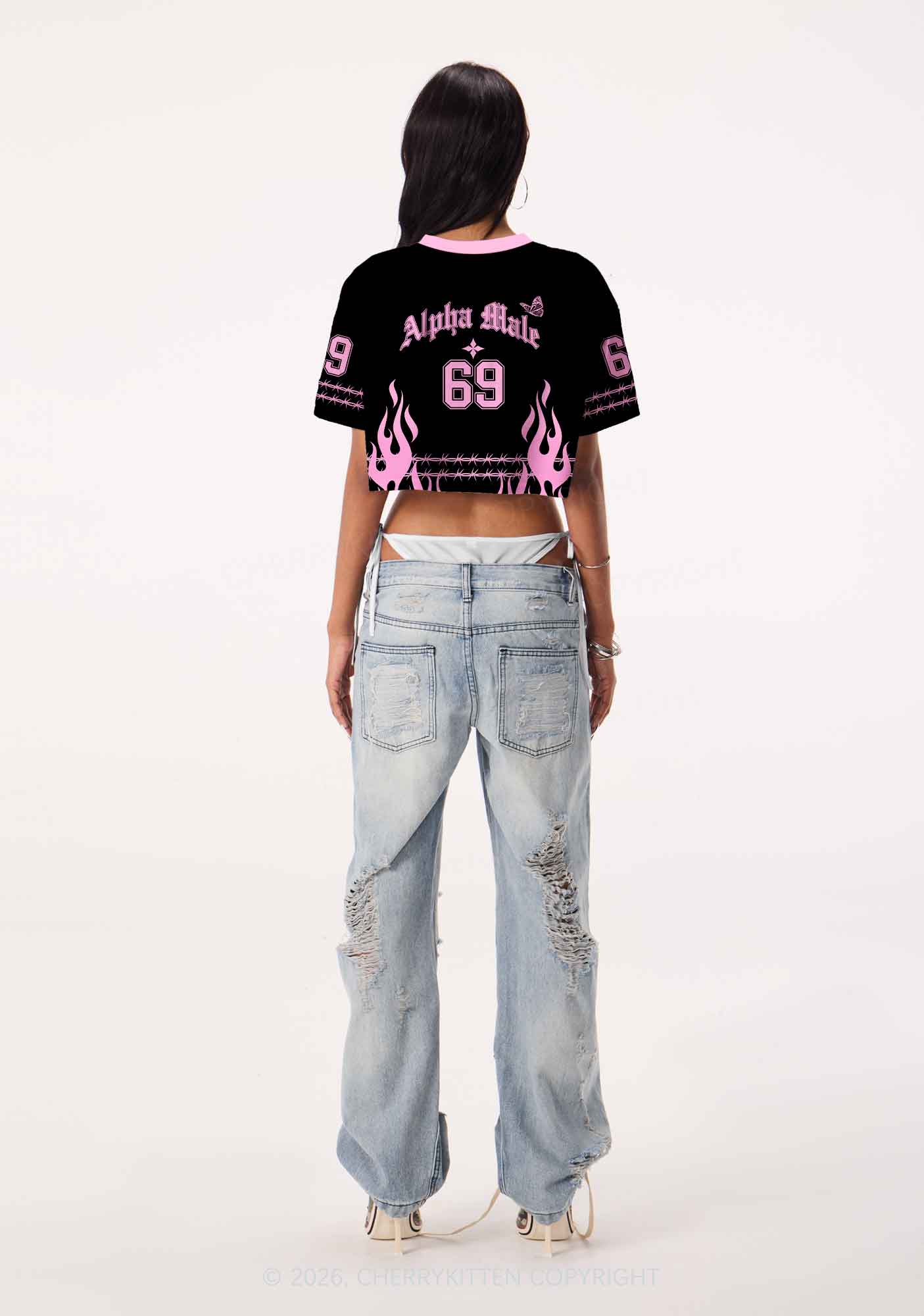 Pink Alpha Male Butterfly Pride Y2K Crop Sport Jersey Shirts Cherrykitten