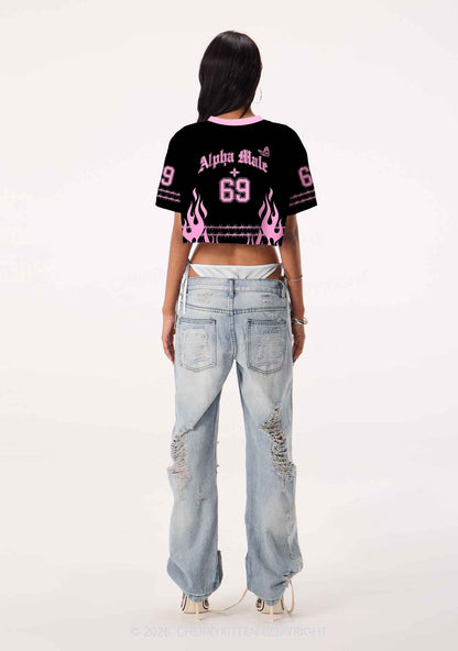Pink Alpha Male Butterfly Pride Y2K Crop Sport Jersey Shirts Cherrykitten