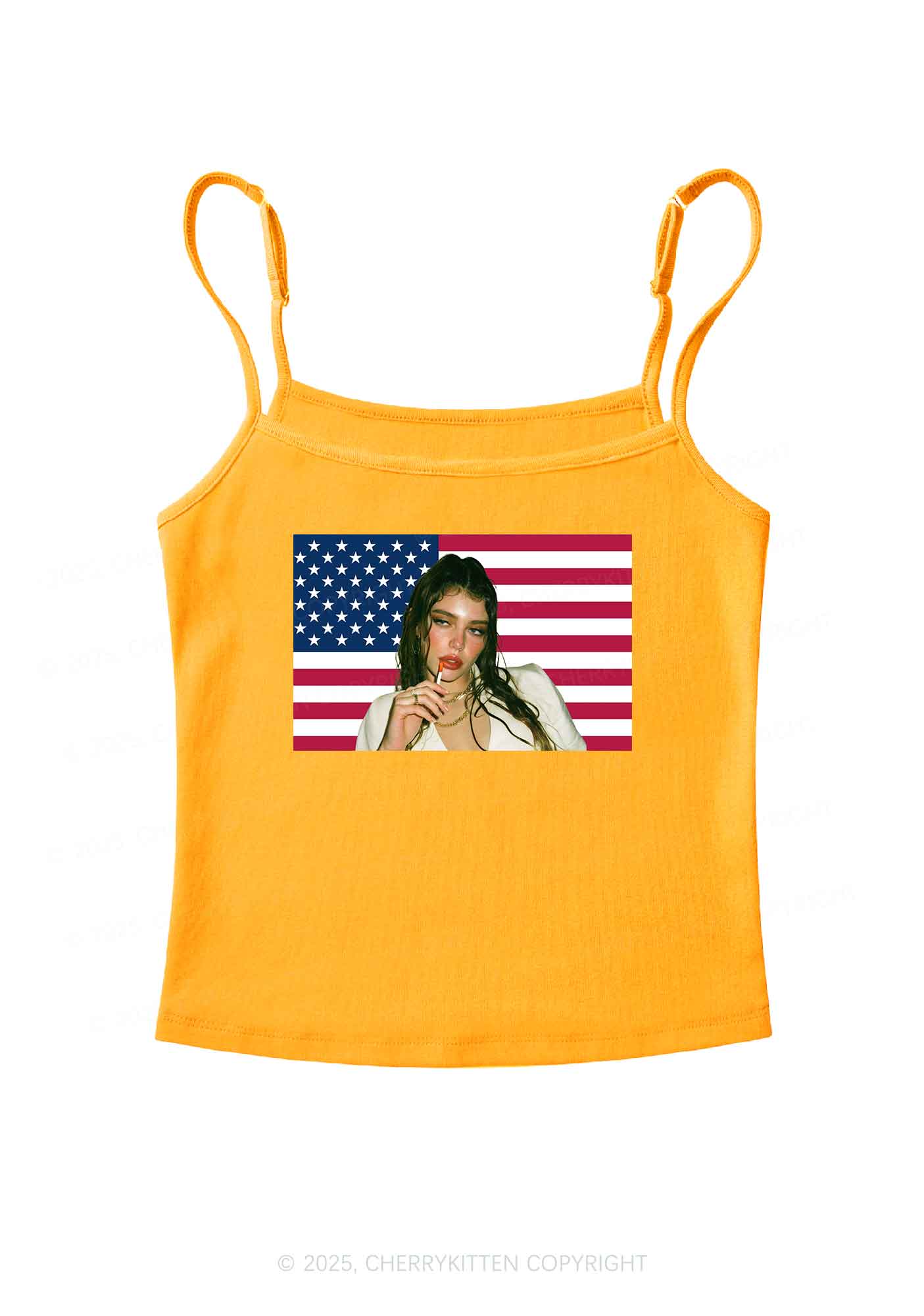 Custom Portrait Flag Y2K Spaghetti Strap Cami Cherrykitten
