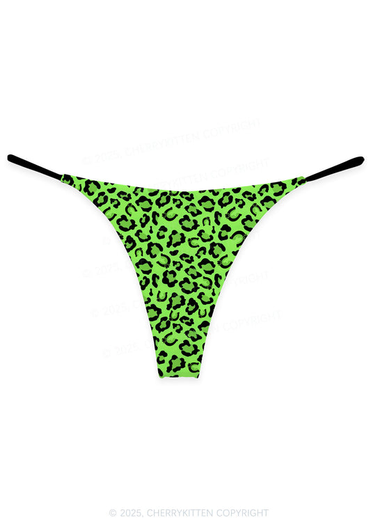 Fluorescent Green Leopard St Patricks Y2K Print Bikini String Thong Cherrykitten