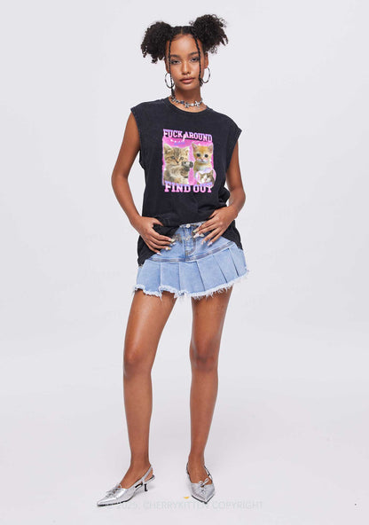 Fxxk Around Cats Y2K Washed Muscle Tank Cherrykitten