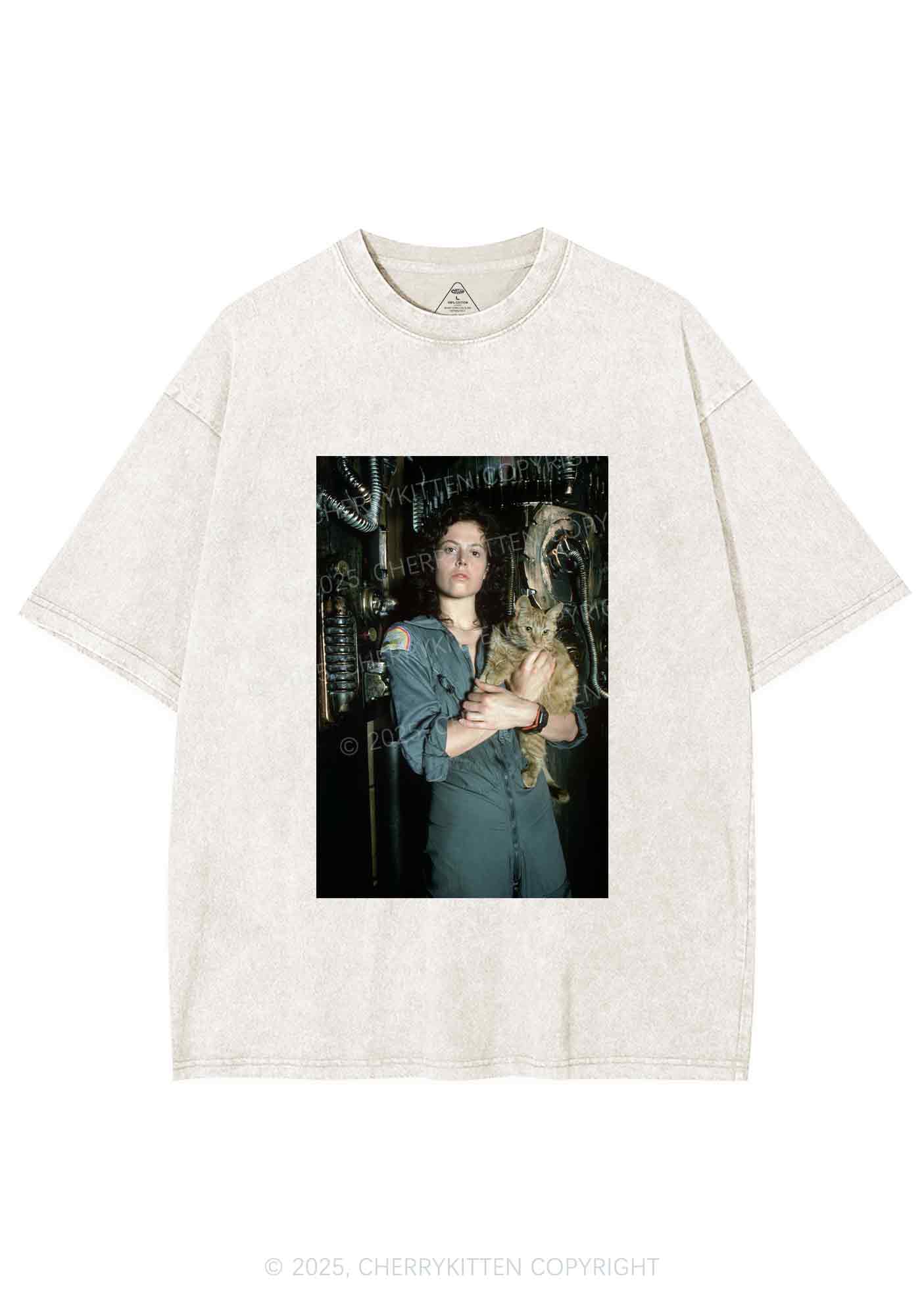 Halloween Space Lady Cat Y2K Shirts Washed Tee Cherrykitten