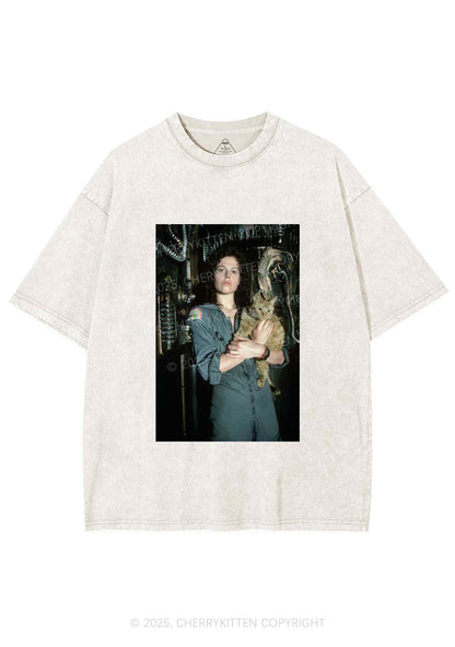 Halloween Space Lady Cat Y2K Shirts Washed Tee Cherrykitten