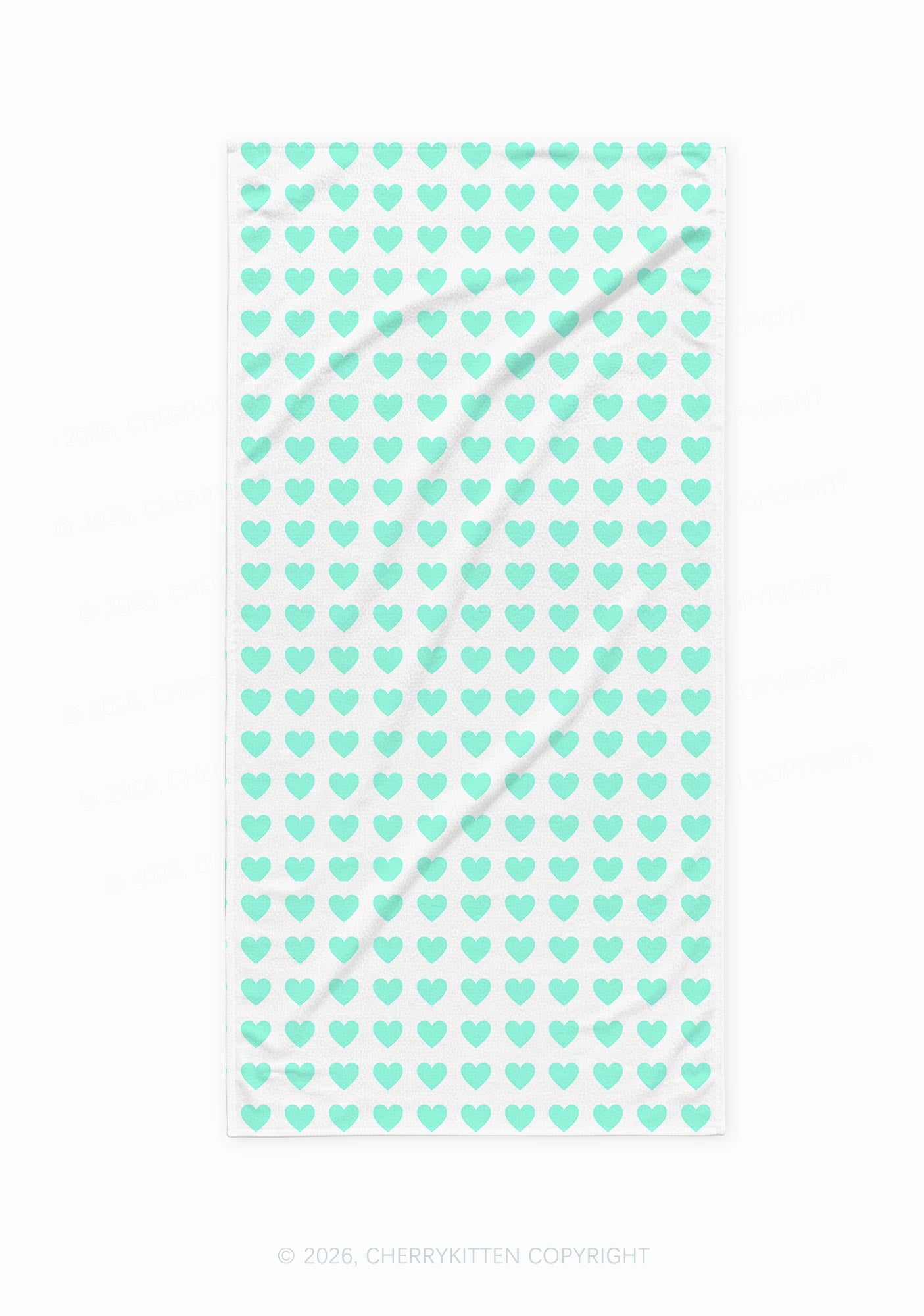 Mint Green Heart On White Y2K Beach Towel Cherrykitten
