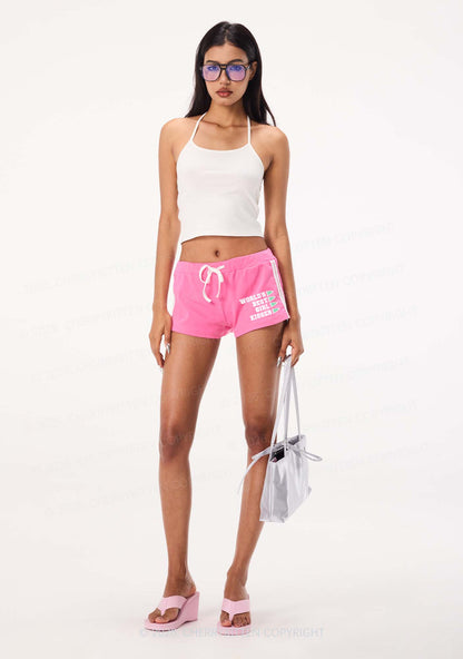 Worlds Best Girl Kisser Pride Y2K Drawstring Mini Shorts Cherrykitten