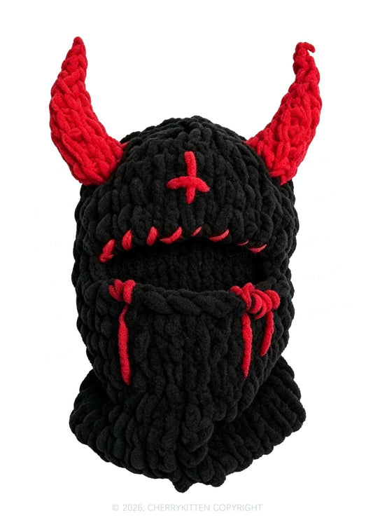 Halloween Cross Devil Horn Y2K Knitted Balaclava Cherrykitten