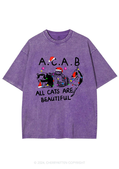 Christmas ACAB Cats Y2K Washed Tee Cherrykitten