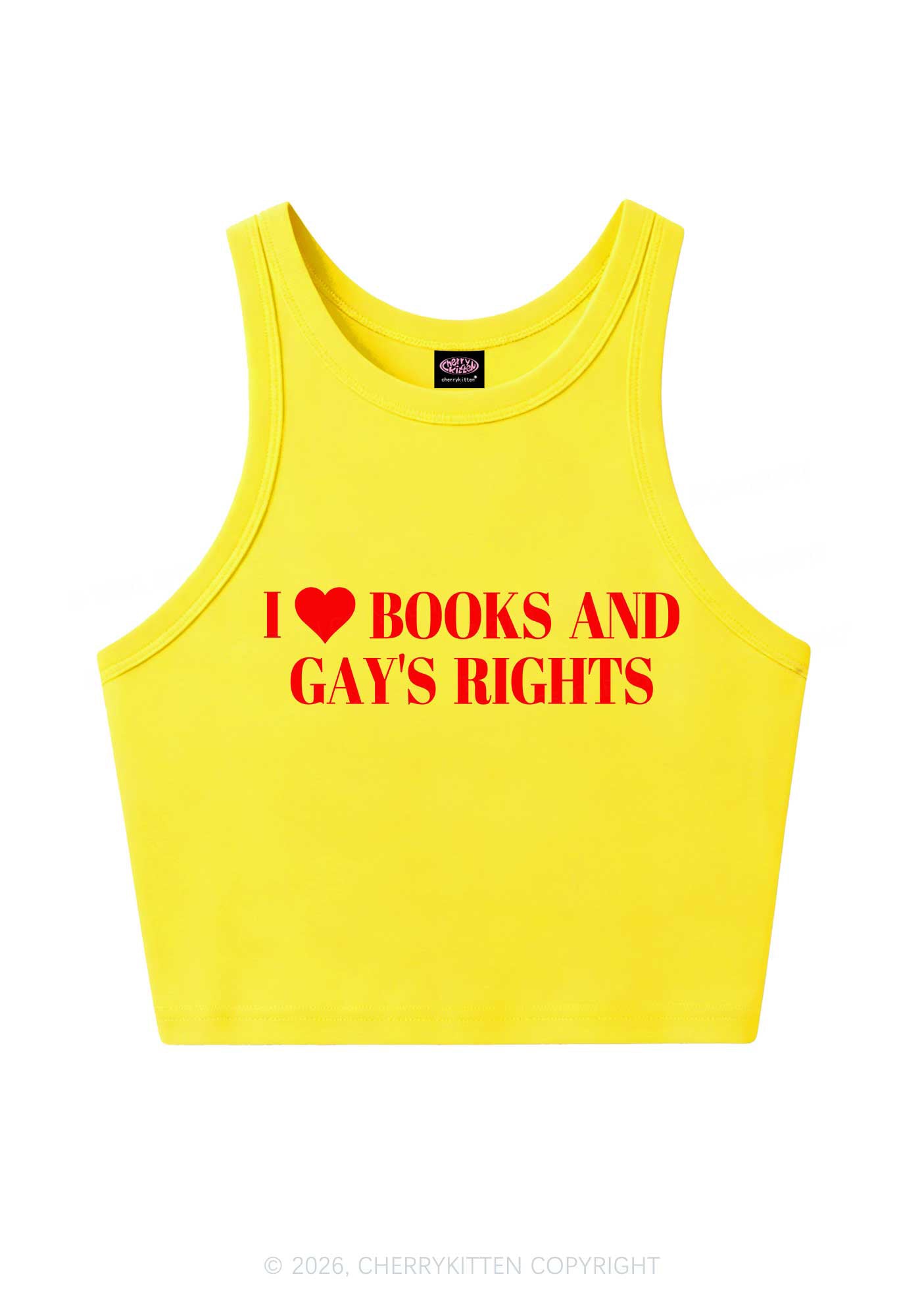 I Love Books And Gay Rights Pride Y2K Crop Tank Top Cherrykitten
