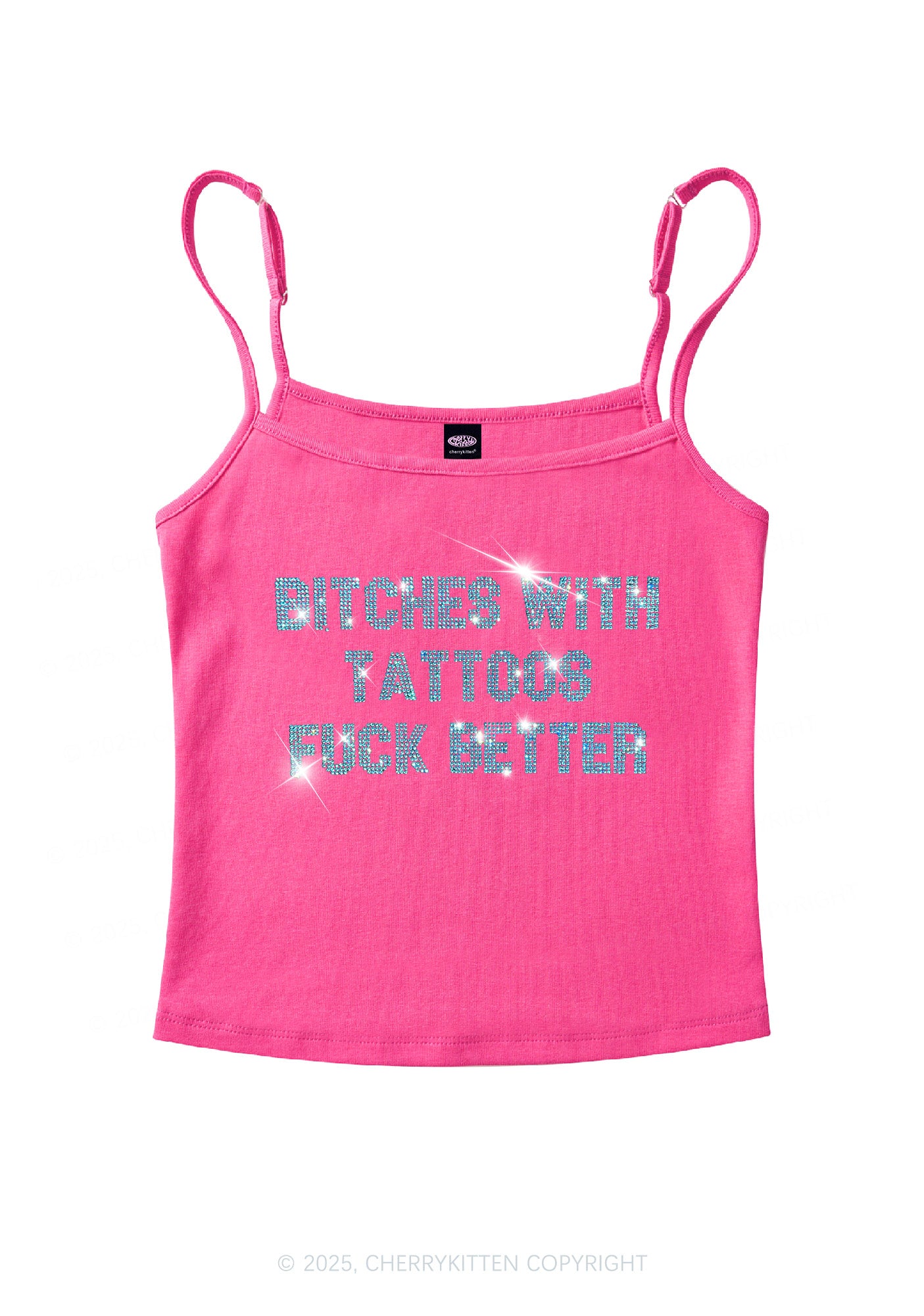 Rhinestone Bxxches With Tattoos Fxxk Better Y2K Spaghetti Strap Cami Cherrykitten