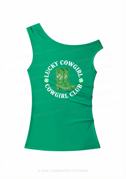 Lucky Cowgirl Club St Patricks Y2K Off Shoulder Tank Top Cherrykitten
