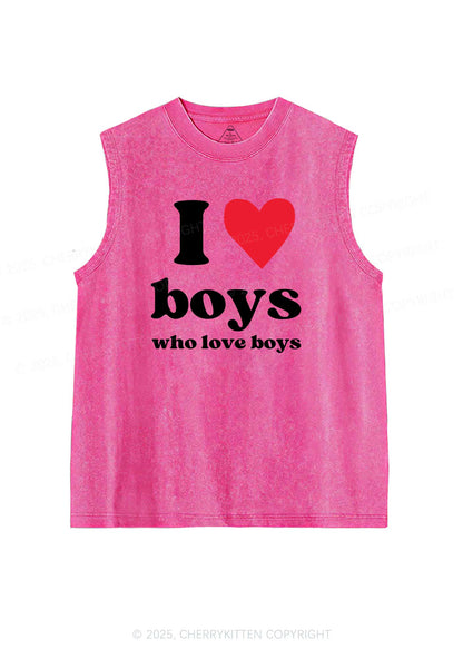 I Love Boys Pride Y2K Washed Muscle Tank Cherrykitten
