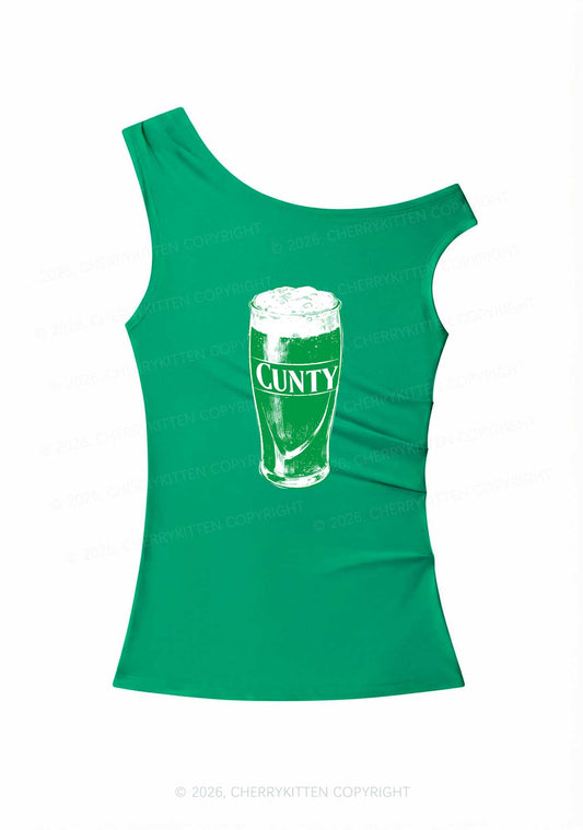 Green Cxxty Beer St Patricks Y2K Off Shoulder Tank Top Cherrykitten