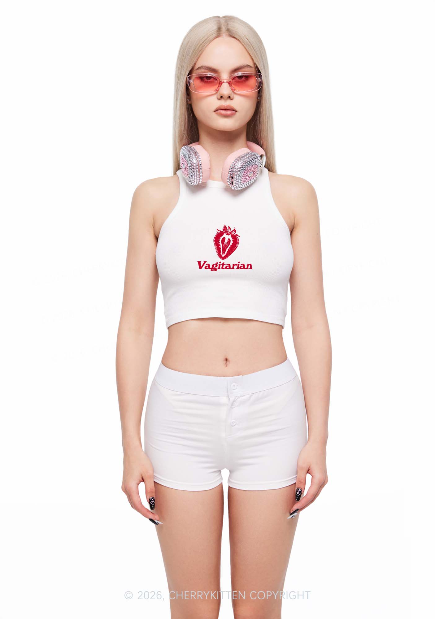 Vagitarian Strawberry Pride Y2K Crop Tank Top Cherrykitten
