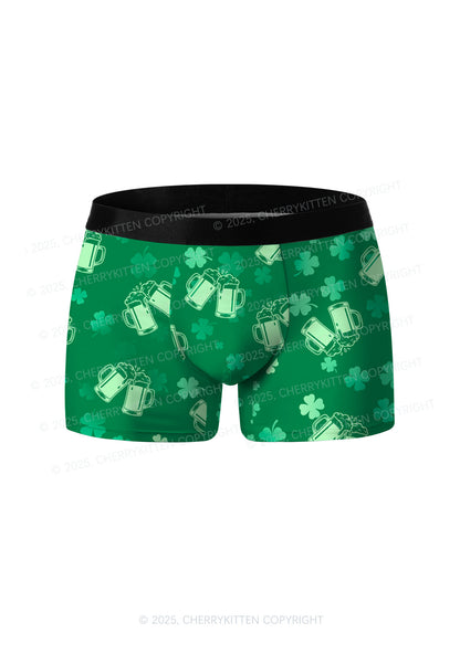 Green Beer Clover St Patricks Y2K Print Men Boxer Briefs Cherrykitten