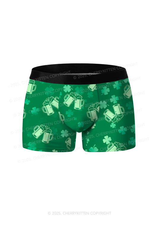 Green Beer Clover St Patricks Y2K Print Men Boxer Briefs Cherrykitten