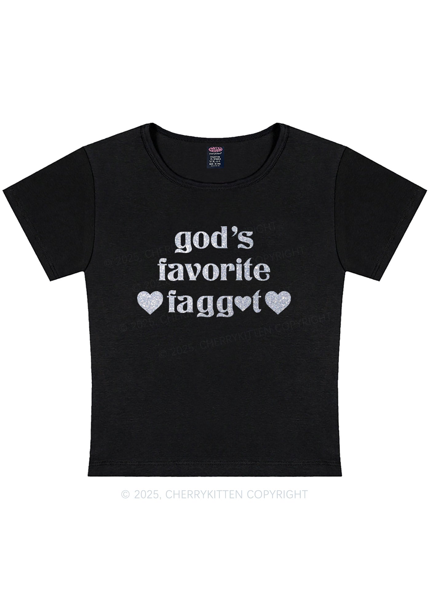 Glitter Gods Favorite Faggot Pride Y2K Baby Tee Cherrykitten