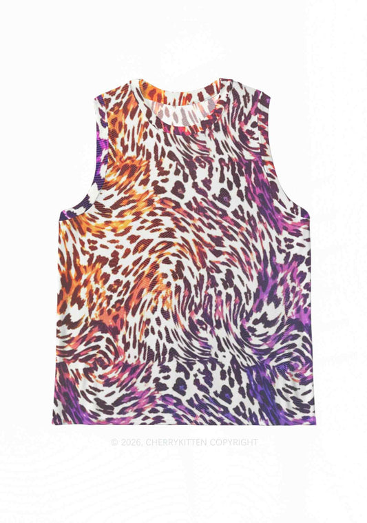 Lesbian Leopard Pride Y2K Mesh Muscle Tank Cherrykitten